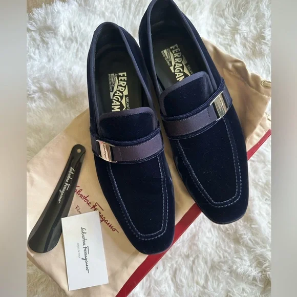 Salvatore Ferragamo Black Suede Loafers with Gold Gancini Hardware Ferragamo - Double Gancini suede loafers Salvatore Ferragamo main image 4